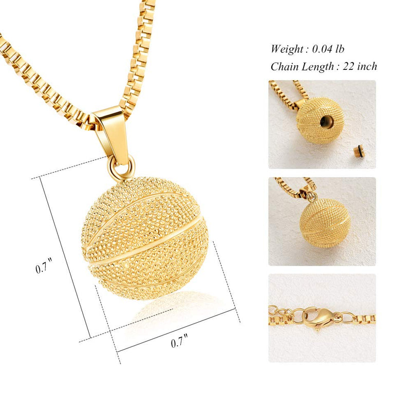 [Australia] - XSMZB Basketball Cremation Jewelry for Ashes Stainless Steel Sport Keepsake Pendant Locket Memorial Urn Necklace for Men Women Gold 