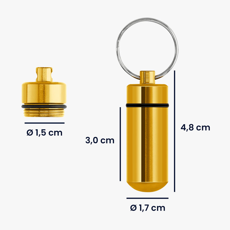 [Australia] - kwmobile Key Ring Pill Cases (Pack of 2) - Metal Keychain Mini Pill Case Holders Keyring Chain Portable Pills Container - Black/Gold Black / Gold 