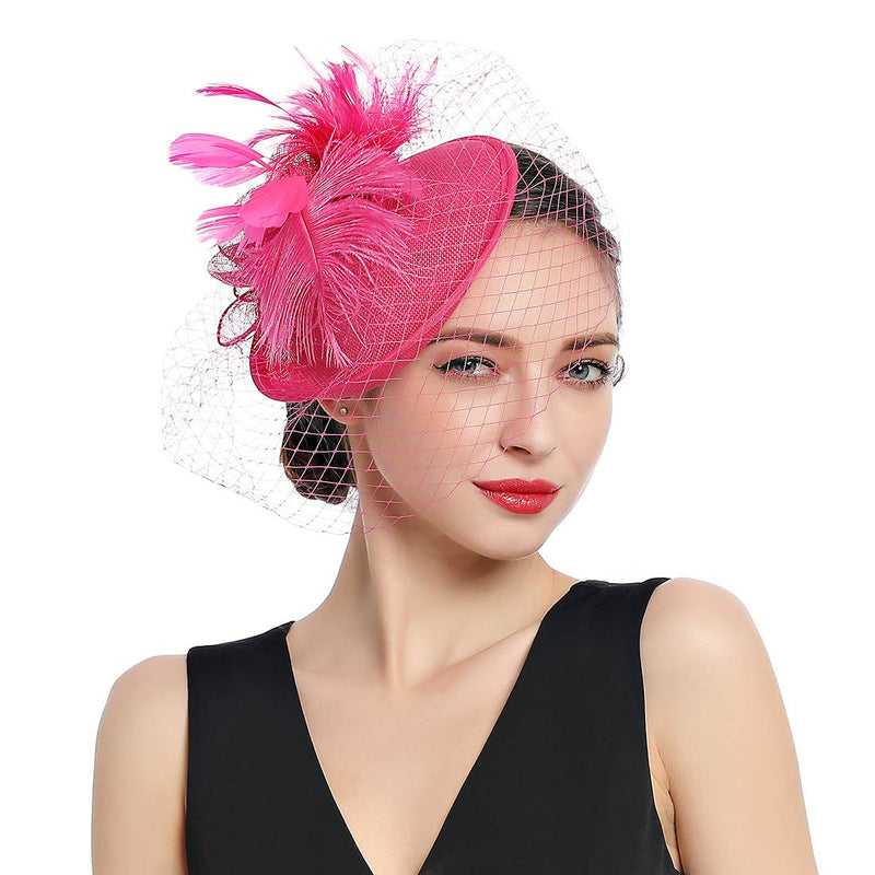 [Australia] - Women Fascinators Kentucky Derby Hair Clip Headband Wedding Tea Party Hat 6-rose Red 