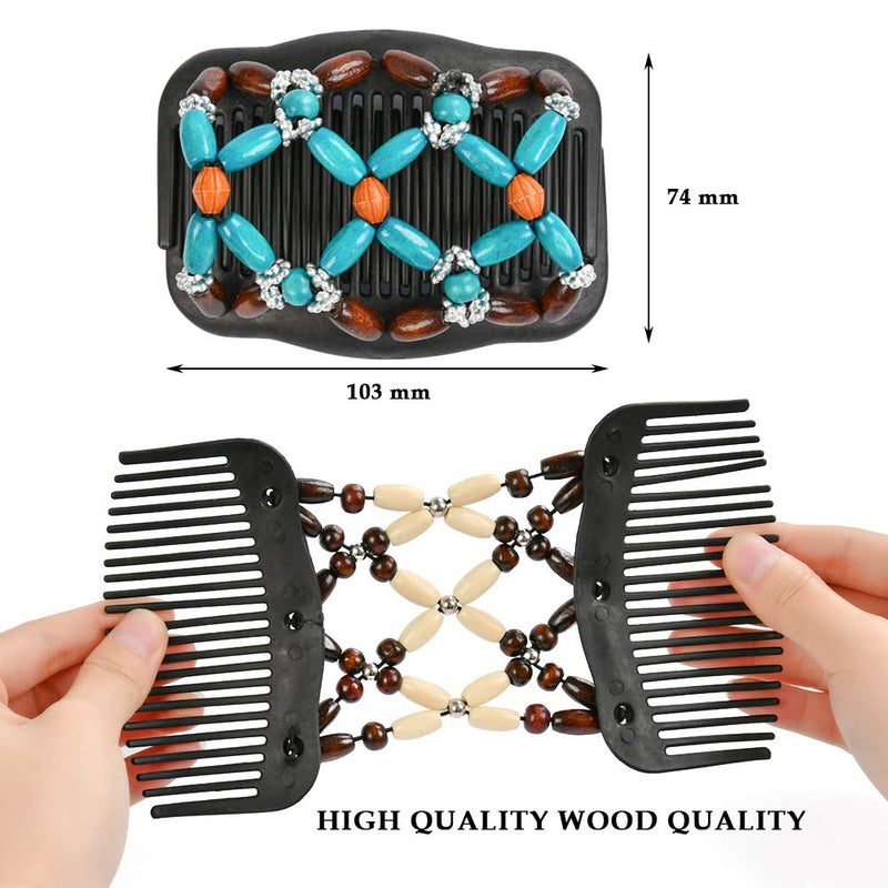 [Australia] - TIMESETL Beads Hair Combs, 6 pcs Elastic Magic Wood Beads Double Hair Comb Clip Stretchy Hair Accessories for Women Girls 