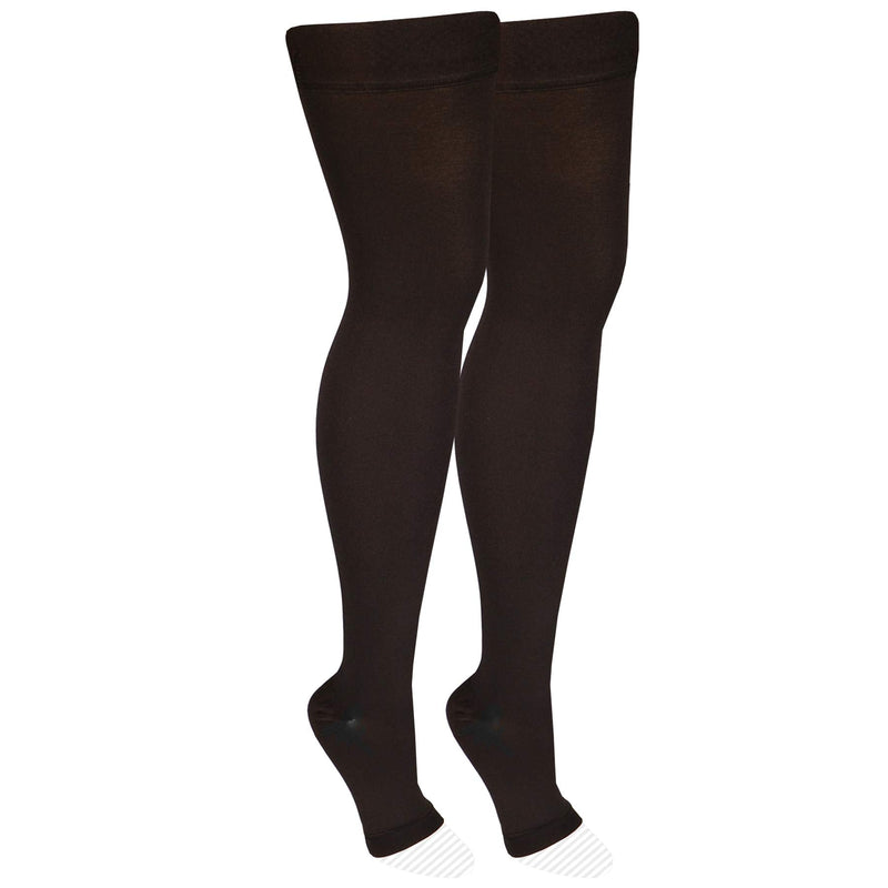 [Australia] - Nuvein Medical Compression Stockings, 20-30 mmHg Support, Women & Men Thigh Length Hose, Open Toe, Black, Large Large (1 Pair) 
