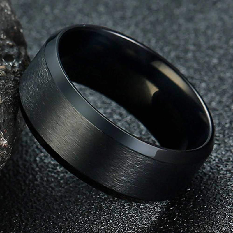 [Australia] - 8mm Brushed Matte Black Titanium Stainless Steel Classical Simple Plain Ring Wedding Band 5 