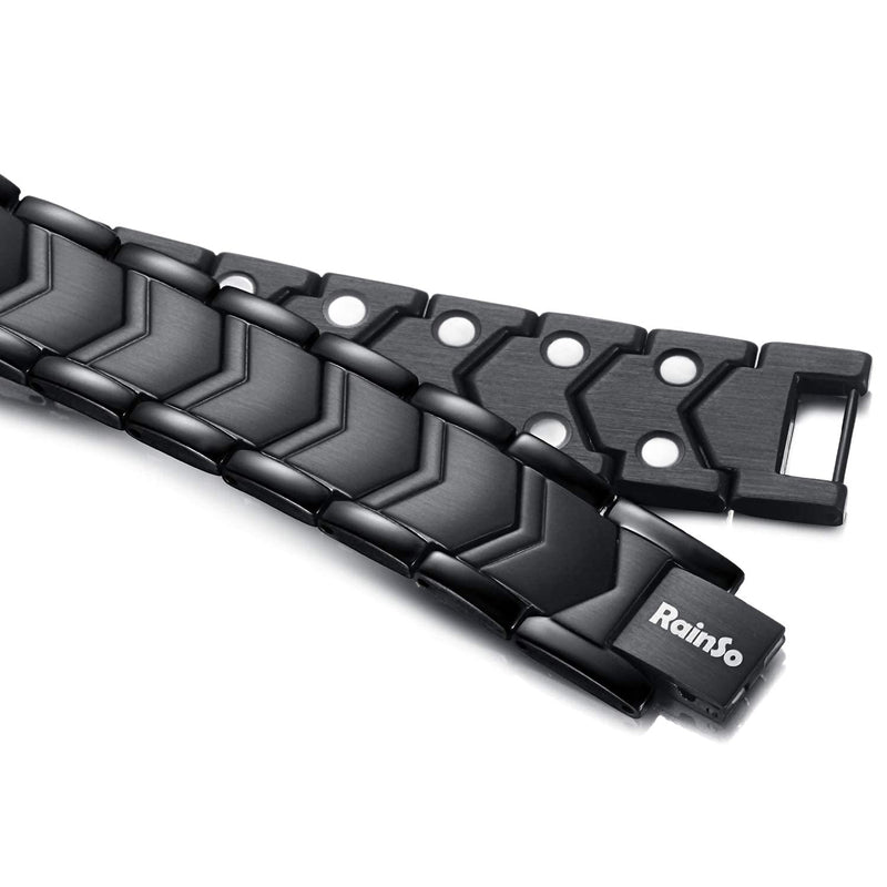 [Australia] - RainSo Mens Titanium Steel Double Row Strength Magnetic Wristbands Bracelet with 3500 Gauss with Gift Box(BLACK) 