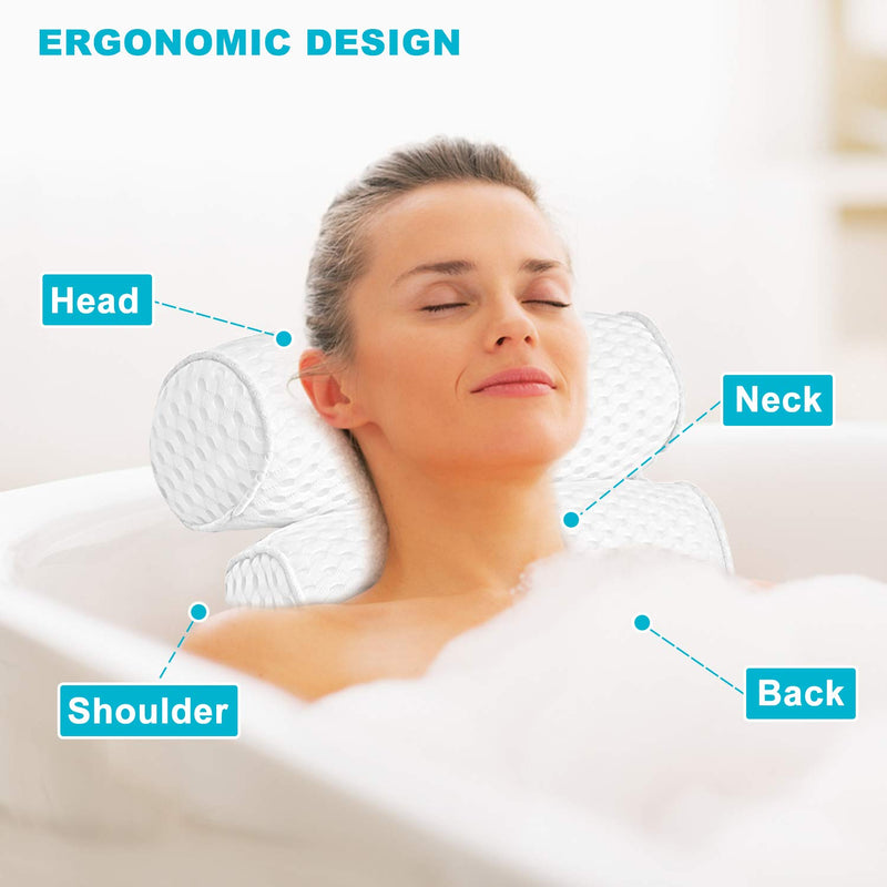 [Australia] - Idle Hippo Bath Pillow Spa Bathtub Pillow with 4D Air Mesh Luxury Bath Pillow with 7 Powerful Suction Cups Head, Back, Shoulder and Neck Support for Hot tub, Jacuzzi and All Bathtub 4D Mesh Bath Pillow 