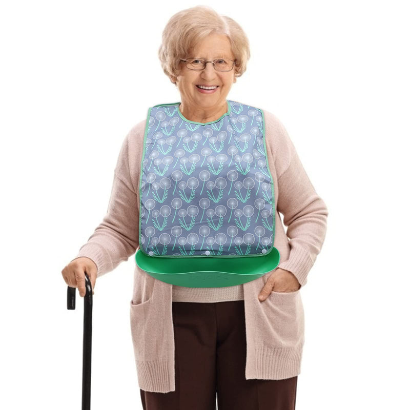 [Australia] - Hemoton Green Adult Bibs for Adults Senior with Crumb Catcher Waterproof Washable Bibs for Elderly Men Women Eating Bib 