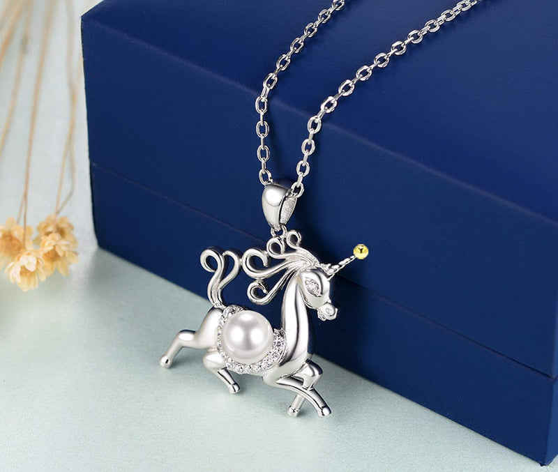 [Australia] - Birthday Gifts for Daughter White Pearl Jewelry for Mom Wife Unicorn Necklace for Teen Girls Granddaughter Unicorn White Pearl Necklace 