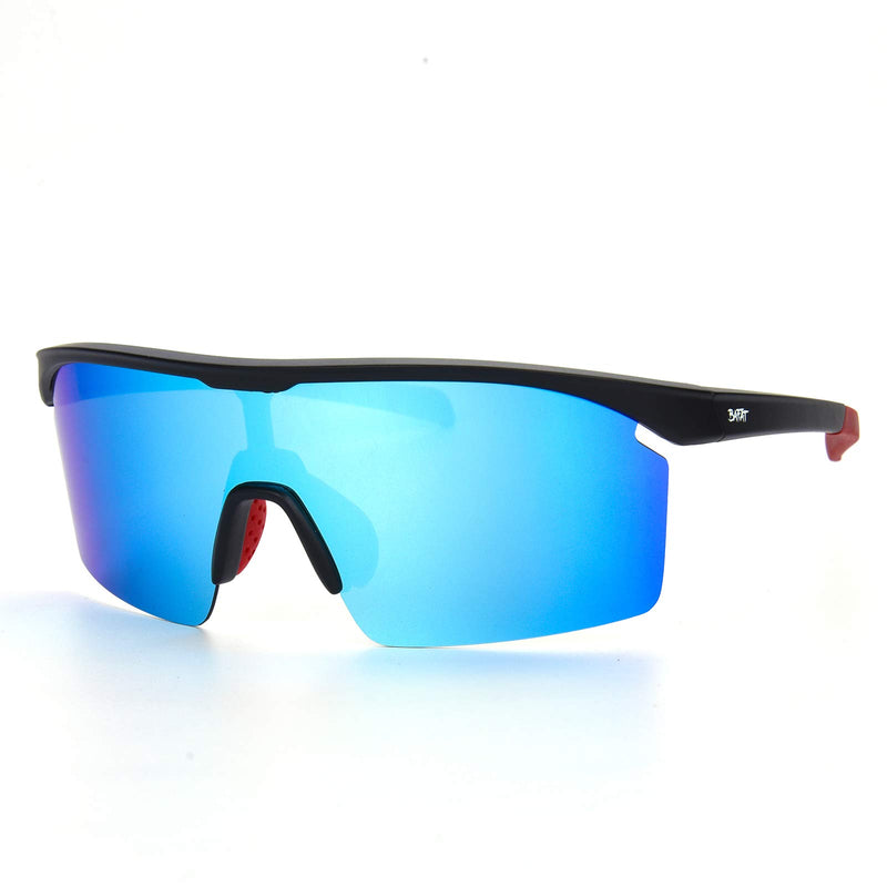 [Australia] - BAFAT Sport Polarized TR90 Sunglasses for Men and Women Uv400 Windproof Eyewear Rectangular Sun Glasses Matte Black/Blue Revo 131 Millimeters 