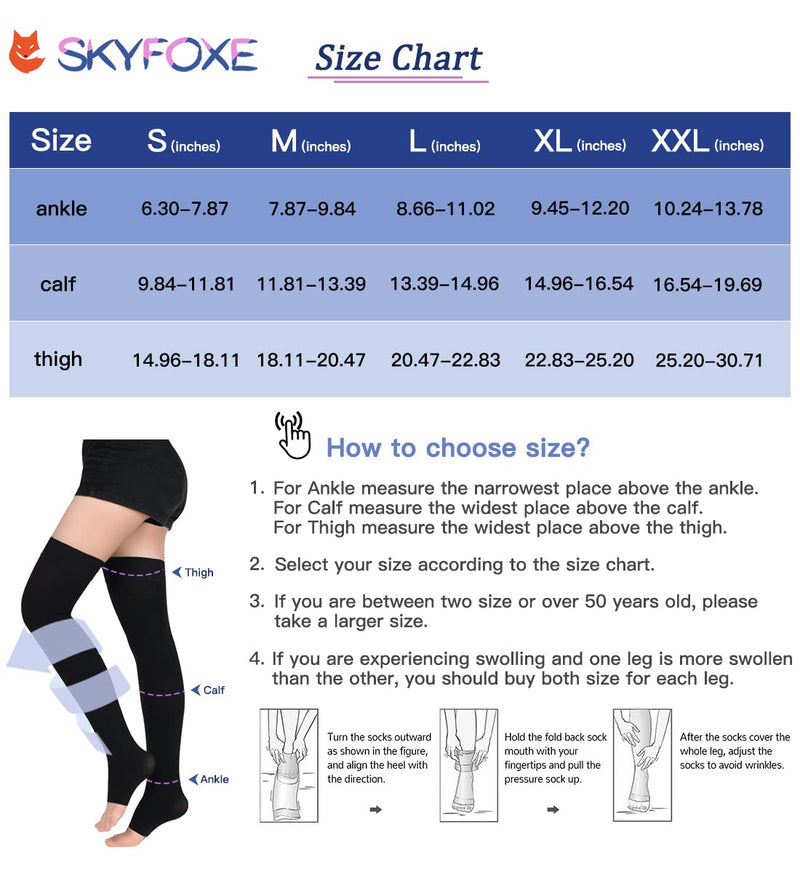 [Australia] - SKYFOXE Medical Thigh High Compression Stockings 15-20 mmHg for Women & Men Footless Firm Support Hose with Silicone Dot Black XX-Large 
