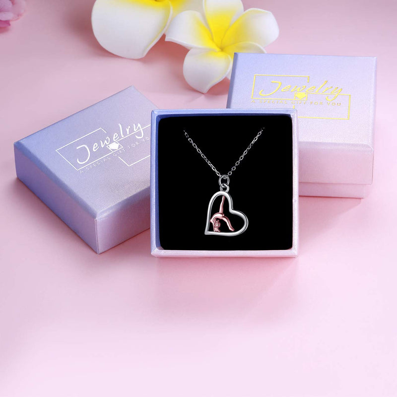 [Australia] - APOTIE Gymnastics Earrings Necklace for Granddaughter - 925 Sterling Silver Rose Gold Team USA Flipping Gymnasts Pendant Jewelry Gymnastic Mother Gifts for Mom Girl 