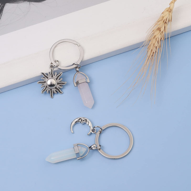 [Australia] - Filluck 2Pcs Crystal Keychain with Moon&Sun Charms,Healing Chakra Opal Stone&Rose Quartz Pendant,Keychains for Women Gifts Multi1 