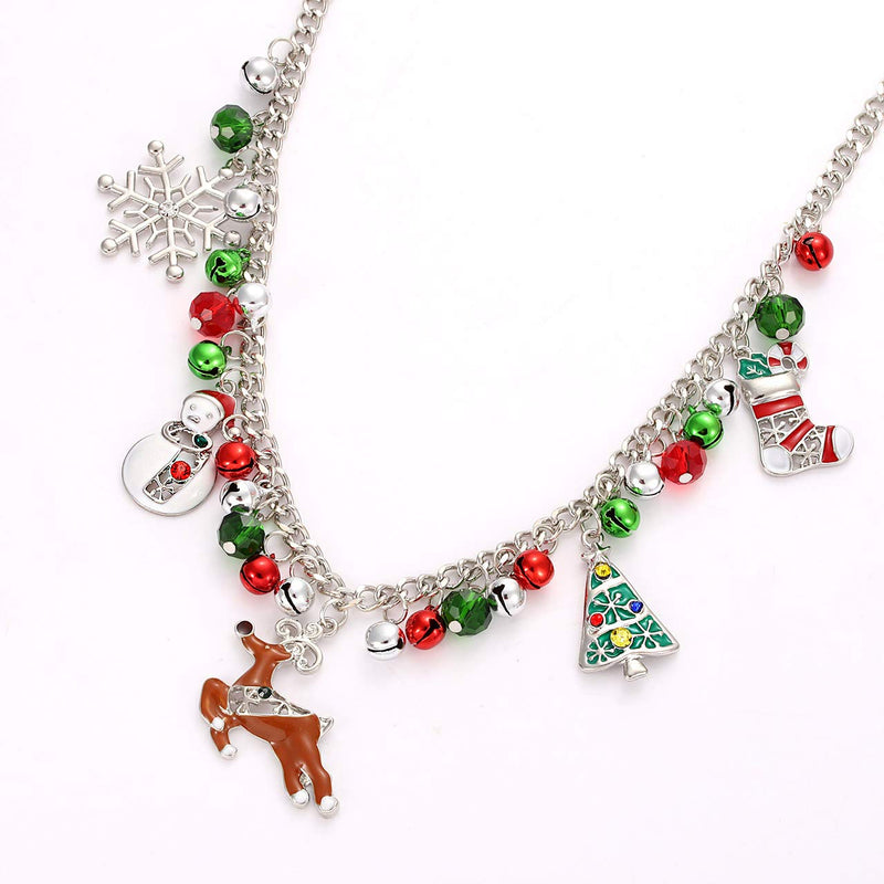 [Australia] - CEALXHENY Christmas Bell Necklaces X-Mas Tree Snowman Snowflake Pendant Necklaces Statement Chunky Chain Necklace for Women Girls Holiday Silver 
