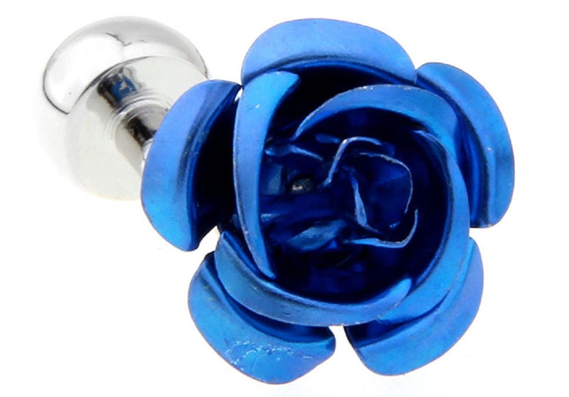 [Australia] - MRCUFF Rose Flower Blue Pair of Cufflinks in a Presentation Gift Box with a Polishing Cloth 