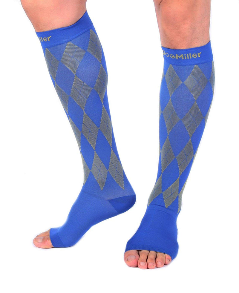 [Australia] - Doc Miller Open Toe Compression Socks Women 20-30mmHg, 1 Pair Toeless Socks for Women and Men - Argyle Design Small Yellow.blue Open Toe 
