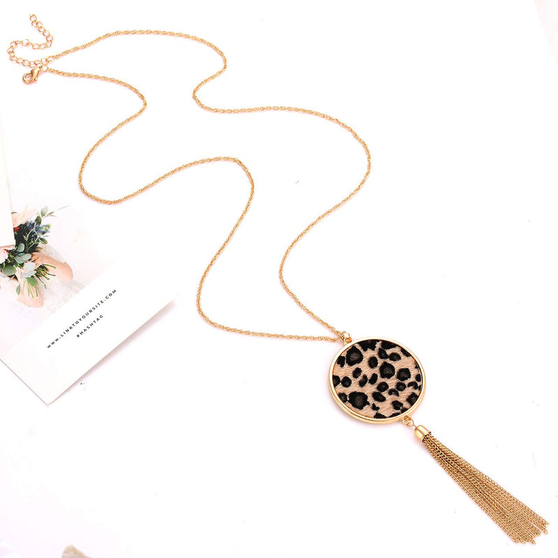 [Australia] - XOCARTIGE Long Necklaces for Women Animal Print Leopard Necklace Dangle Earrings Set Chain Fringe Tassel Pendant Necklaces Statement Jewelry Set Style A 