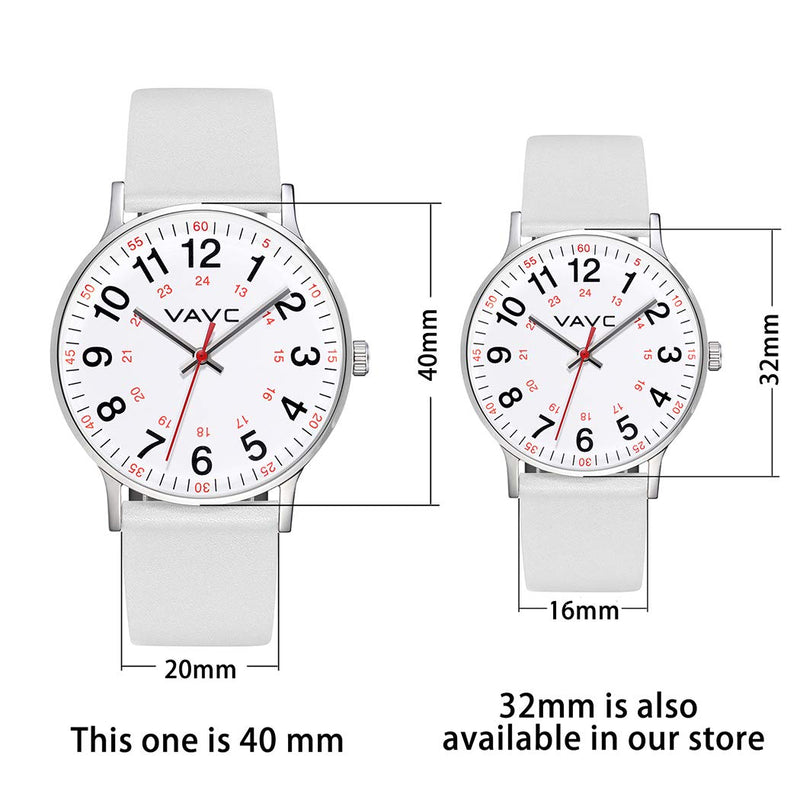 [Australia] - VAVC Nurse Watch for Medical Students,Doctors,Women with Second Hand and 24 Hour. Easy to Read Watch 1White-40mm 