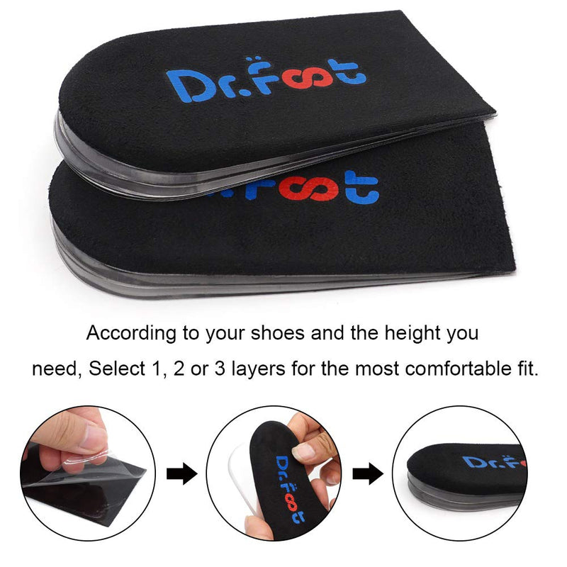 [Australia] - Dr.Foot Adjustable Orthopedic Heel Lift Inserts, Height Increase Insole for Leg Length Discrepancies, Heel Spurs, Heel Pain, Sports Injuries, and Achilles tendonitis (Black, 3 Layers) Black 3 Layers: Small-Women's 4.5-9.5|Men's 6-8.5 