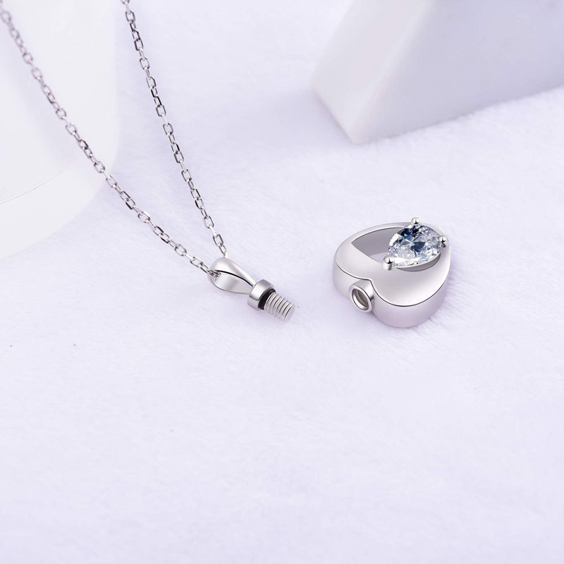 [Australia] - BEILIN 925 Sterling Silver Cremation Jewelry for Ashes Eternity Teardrop CZ Heart Ashes Keepsake Memorial Urn Pendant Necklace for Women Men 