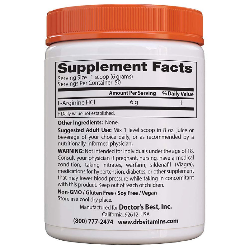 [Australia] - Doctor's Best L-arginine HCL Powder, Non-GMO, Vegan, Gluten Free, Soy Free, Helps Promote Muscle Growth, 300g 