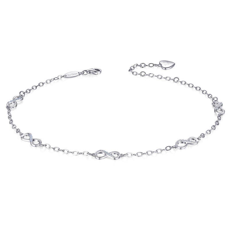 [Australia] - Van Chloe S925 Sterling Silver Heart Infinity Anklet for Women Girl Adjustable Beach Style Foot Ankle Bracelet Love Jewelry Infinity Love 