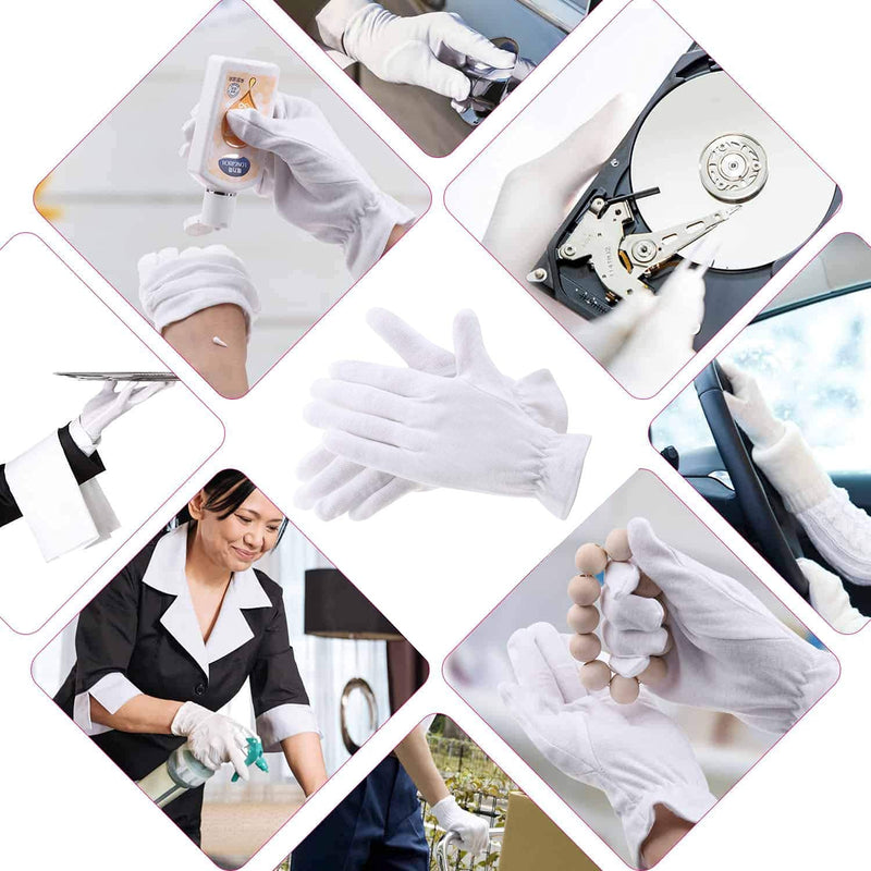 [Australia] - 100% Cotton Gloves for Eczema,1 Pairs White Cotton Moisturizing Gloves Over Night Bedtime | Cosmetic Inspection Premium Cloth Quality | Dry Sensitive Irritated Skin Spa Therapy Secure Wristband 1 Pairs 