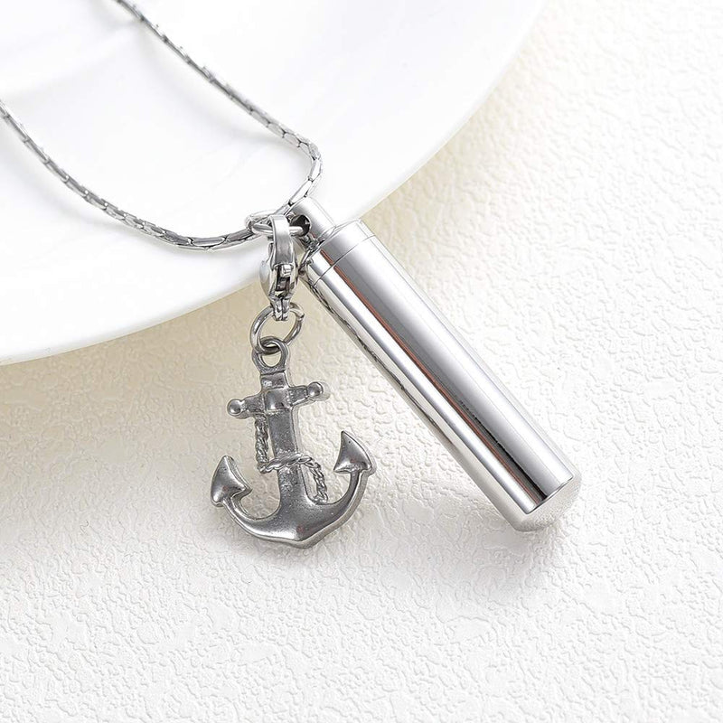 [Australia] - constantlife Cylinder Cremation Jewelry for Ashes 316L Stainless Steel Urn Pendant Memorial Necklace with Small Accessories Charms Keepsake Anchor 