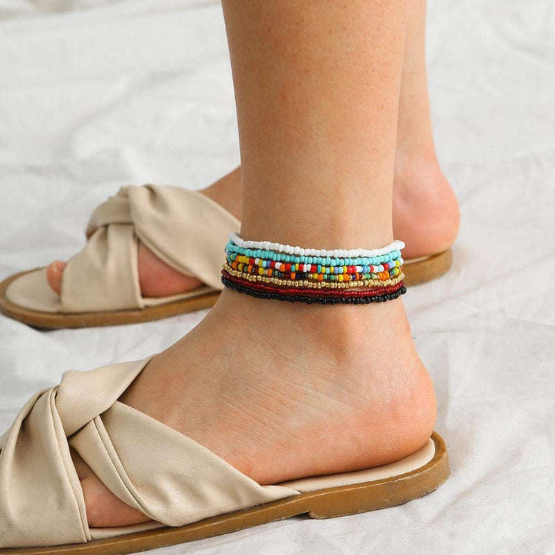 [Australia] - XIJIN 8Pcs Handmade Beaded Anklets for Women Girls Boho Colorful Beads Ankle Bracelets Adjustable Foot Anklet Set I 