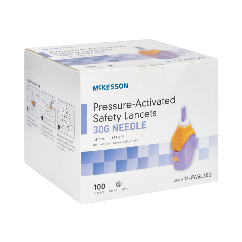 [Australia] - McKesson Safety Lancets, Sterile, Pressure-Activated, 30 Gauge Needle, 1.5 mm, 100 Count, 1 Pack 100 Count (Pack of 1) 