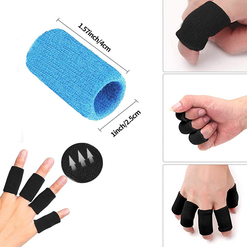 [Australia] - ELANE 40 PCS Finger Splint Finger Holster Thumb Brace Support Elastic Sleeves for Finger Support ,Knuckle Black+skyblue 