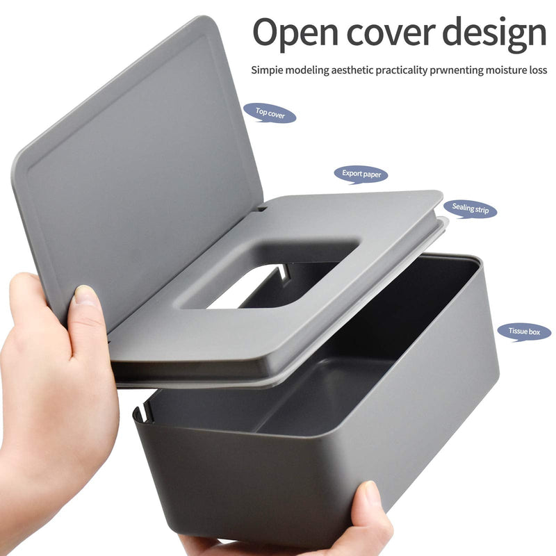 [Australia] - Wipes Dispenser Case Baby Wet Wipes Box Tissue Storage Case Container Plastic Napkin Box Toilet Paper Holder with Lid Seal for Home Office Car, Gray 