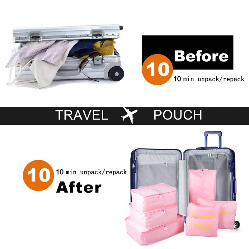[Australia] - 7PCS Travel Packing Cubes for Suitcases, TOYESS Waterproof Nylon Luggage Organiser Storage Bags Value Set for Backpack, Pink 7pcs-pink 