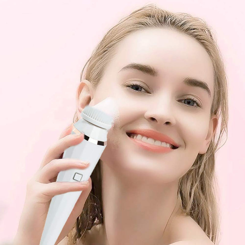 [Australia] - USB Electric Silicone Facial Cleansing Brush Sonic Face Roller Massager Blackhead Remover Pore Cleaner (White) White 