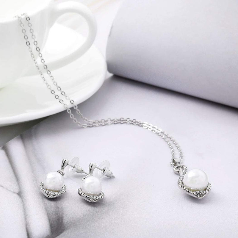 [Australia] - Yalice Fashion Bride Pearl Wedding Necklace Earrings Crystal Bridal Jewelry Sets for Women and Girls Silver 