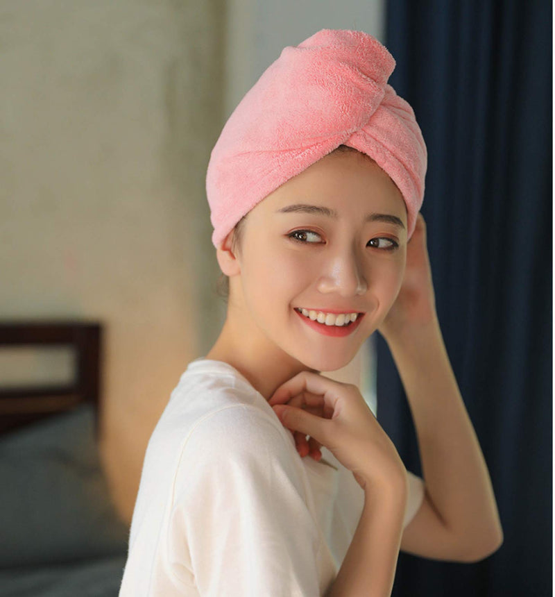 [Australia] - Dry hair towel, Microfiber Hair Towel，hair towels for women，dry hair towel with buttons, Quick Dry Hair Towel - Hair Drying Towel for Curly, Long & Thick Hair(pink 2Pack) 