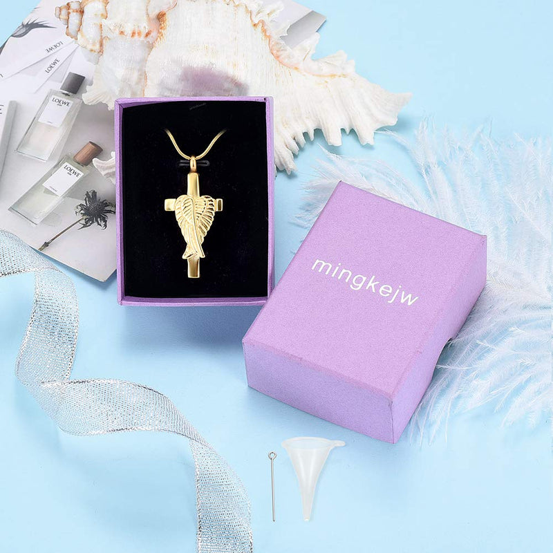 [Australia] - Cremation Urn Jewelry Angel Wings Cross Urn Pendant Memorial Remains Ashes Keepsake Necklace Gold 