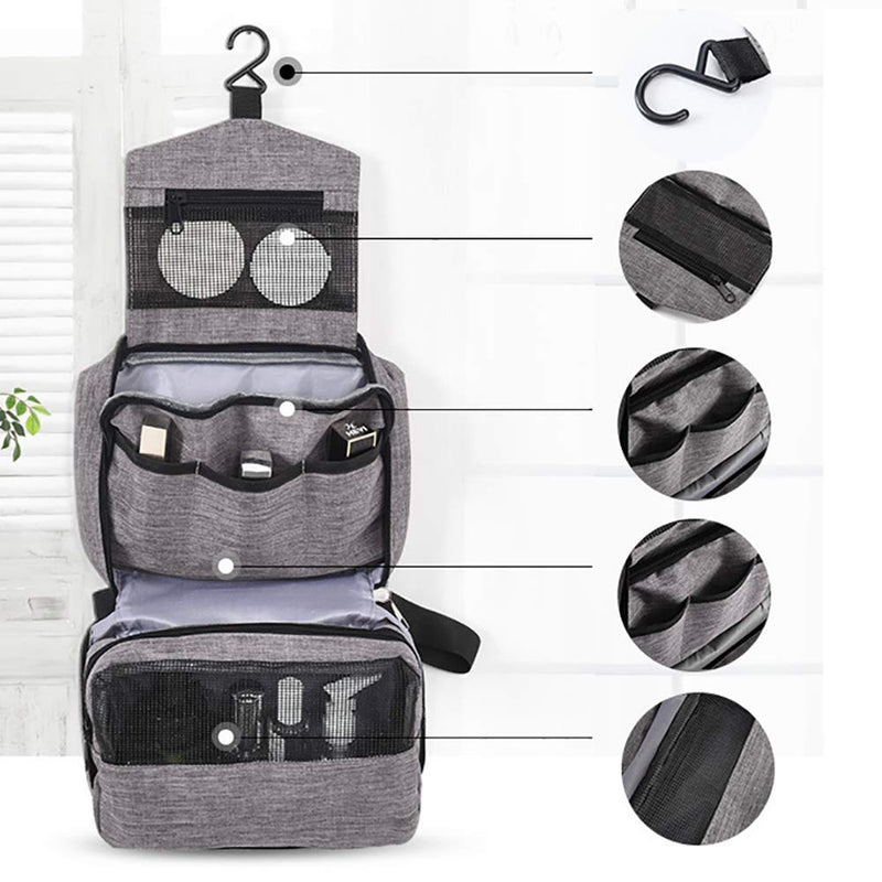 [Australia] - KSAS Hanging travel wash Bags for men and women, Beauty Toiletry bags for Makeup and Toiletries, large Foldable Shower Cosmetic Bag Bathroom and Shower Organizer Kit Travel Accessories,Gray Gray 