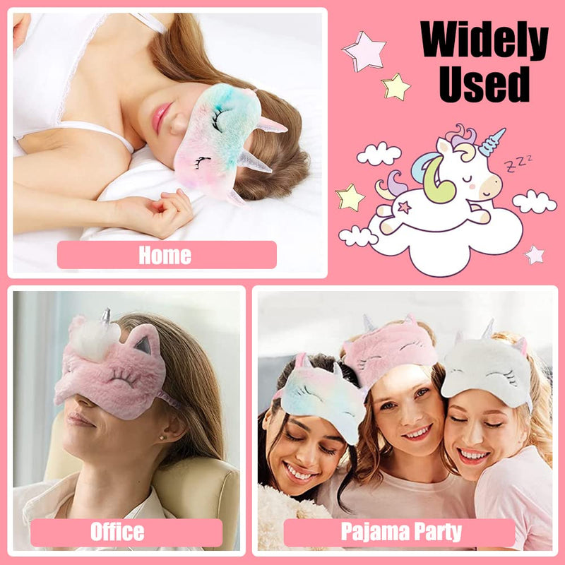 [Australia] - 4Pcs Cute Sleep Mask, Unicorn Cartoon Eye Mask for Travel Nap Sleep Lunch Break Overnight Party, Soft Plush Blindfold Eye Covers for Women Girls Kids Style3 
