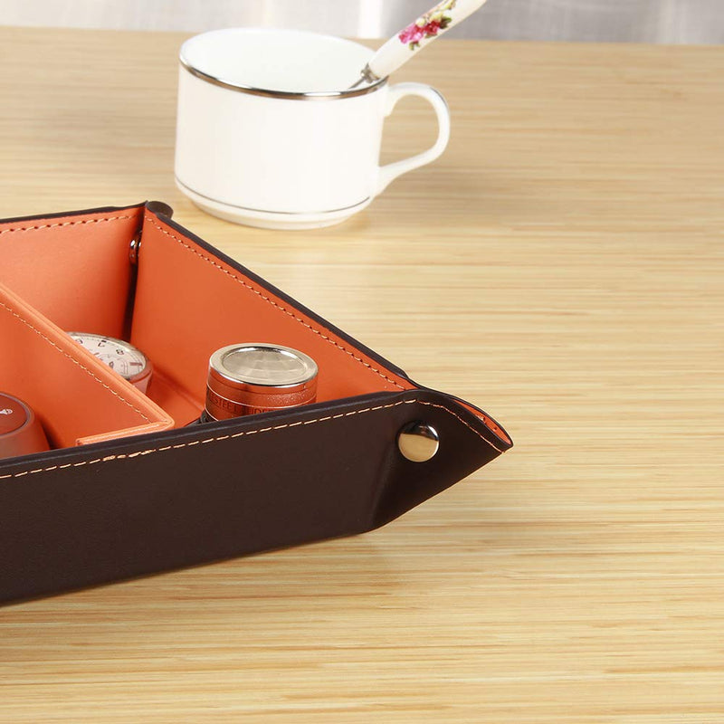 [Australia] - YAPISHI Valet Tray for Men Leather Big Entryway Key Dish Bedside Catchall Bowl 2 Dividers Travel Nightstand Organizer Caddy for Wallet Coins Dice Watch Candy, Sundries Holder for Beside Table (Orange) Orange 