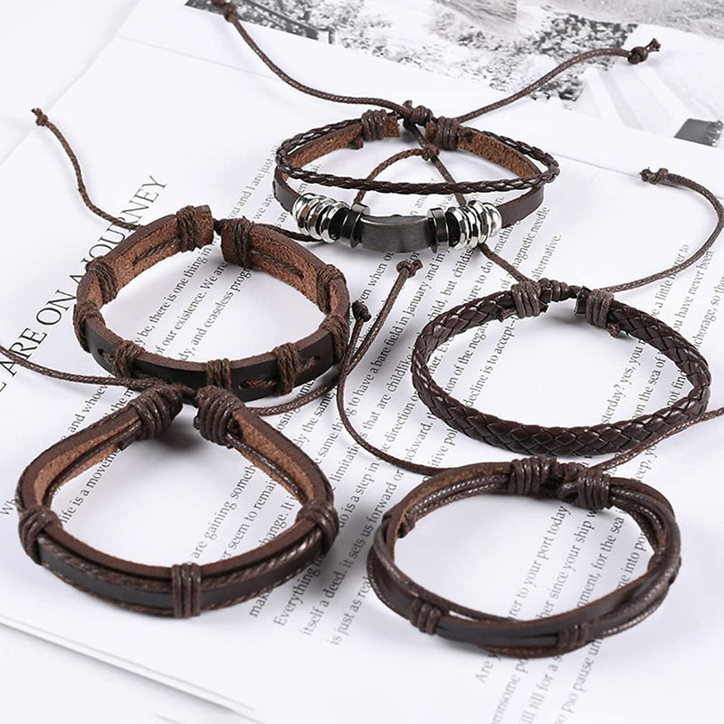 [Australia] - Jewdreamer 38Pcs Braided Leather Bracelets for Men Women Wrist Cuff Bracelet Set Hemp Cords Wood Beads Ethnic Tribal Handmade Wrap Wristband Bracelets Adjustable 8 Pack 