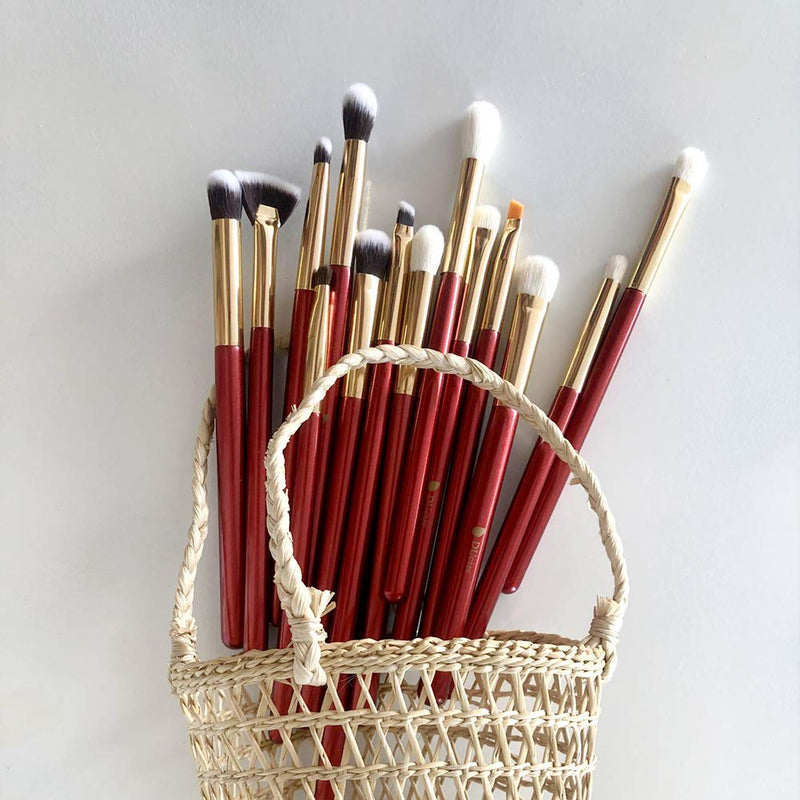 [Australia] - DUcare Eye Makeup Brushes 15pcs Red Eyeshadow Makeup Brushes Set with Soft Synthetic Hairs & Real Wood Handle for Eyeshadow, Eyebrow, Eyeliner, Blending 