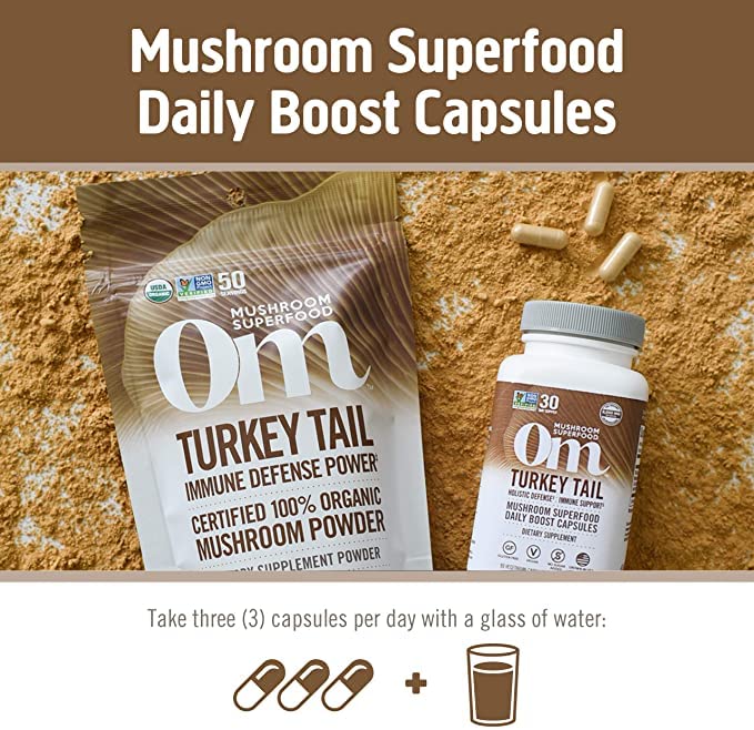 [Australia] - Om Mushroom Superfood Turkey Tail Mushroom Capsules Superfood Supplement, 90 Count, 30 Days, Immune Support, Polysacchrides, Beta-Glucans, Gut Health & Holistic Defense Mushroom Supplement Turkey Tail Capsules 90 Count (Pack of 1) 