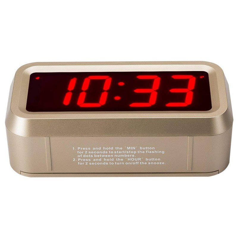 [Australia] - Timegyro Digital Alarm Clock Battery Operated with 1.2" Large Display for Bedroom, Heavy Sleepers(Gold) … Golden 
