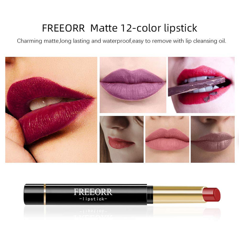 [Australia] - FREEORR 12PCS/Set Nude Moisturizer Smooth Lipstick, Make up Velvety Waterproof Long Lasting Durable Nude Lip Gloss Beauty Cosmetics Set A 