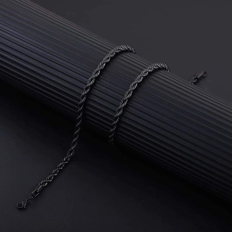 [Australia] - M MOOHAM 2.5MM 3MM 4MM 5MM Black Silver Gold Plated Stainless Steel Twist Rope Chain Necklace for Men Women 16-36 Inch 16.0 Inches Black-2.5mm wide-1pack 