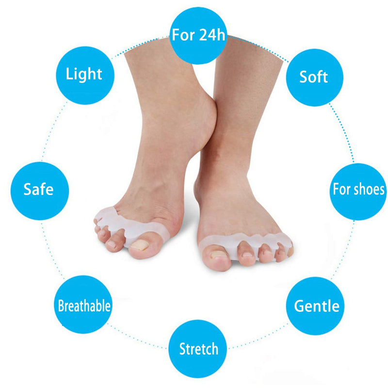 [Australia] - Yoga Gel Toe Separators, Toe Stretcher, Toe Straightener Spreader, Silicone Toe Spacers Foot Pain Relief, Gel Bunions Corrector, Toe Separators for Hammer Toe, Overlapping Toes, Hallux Valgus, 2 Pairs White 