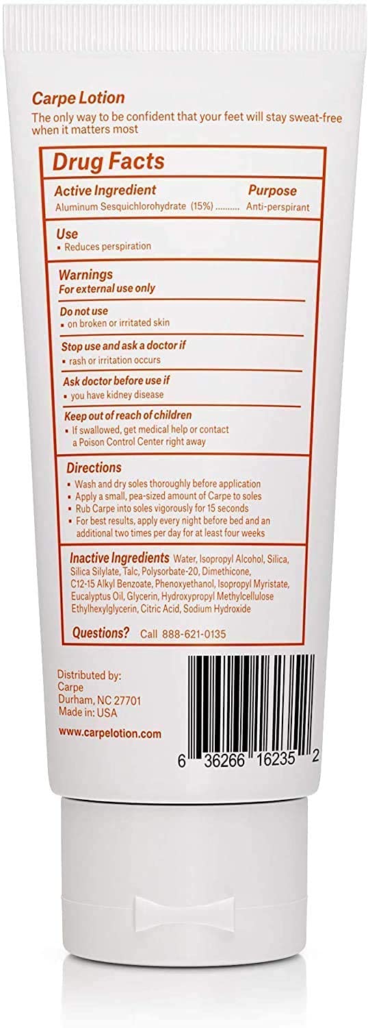 [Australia] - Carpe Antiperspirant Foot Lotion, A dermatologist-recommended solution to stop sweaty, smelly feet, Helps prevent blisters, Great for hyperhidrosis 1.35 Fl Oz (Pack of 1) 