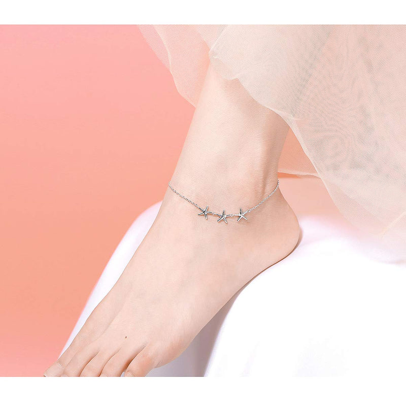[Australia] - Anklet for Women S925 Sterling Silver Adjustable Foot Ankle Bracelet 3 Starfish 