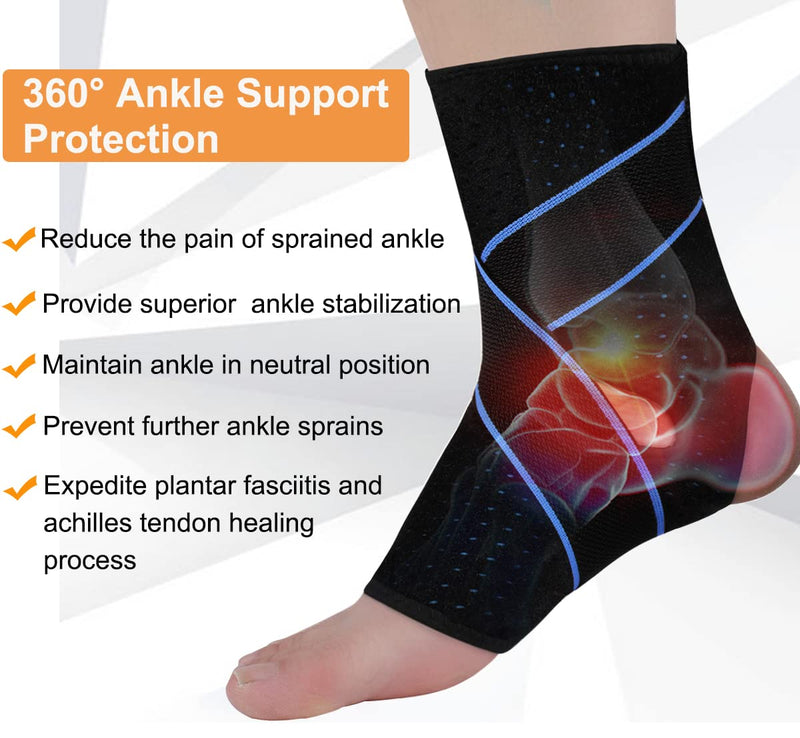 [Australia] - Vinaco ankle brace for women men, 1 pair adjustable compression ankle brace for sprained ankle, Strong support & Breathable ankle support for Injury Recovery, Joint Pain, swelling, ankle wraps support One Size Blue 