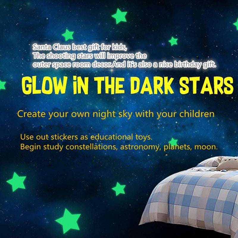 [Australia] - Glow in The Dark Stars - Glow Stars Stickers for Ceiling,Self Adhesive 3D Glowing Stars and Moon for Starry Sky,Wall Decals for Kids Rooms,Wall Stickers for Bedroom(200 Stars,1 Moon） Green 