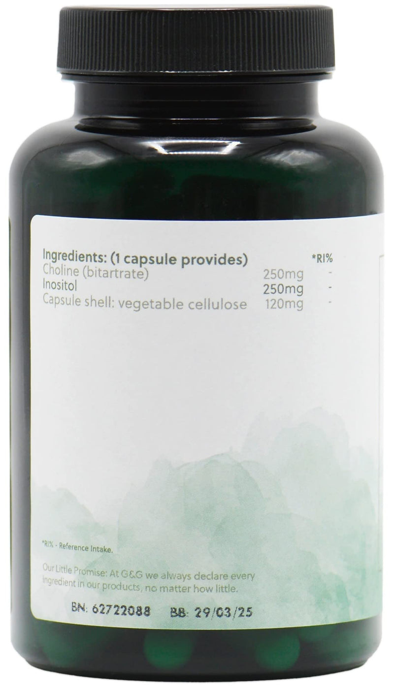 [Australia] - Choline (Bitartrate) & Inositol Capsules | 250mg Choline & 250mg Inositol per Capsule | 120 Vegan Capsules | G&G Vitamins 