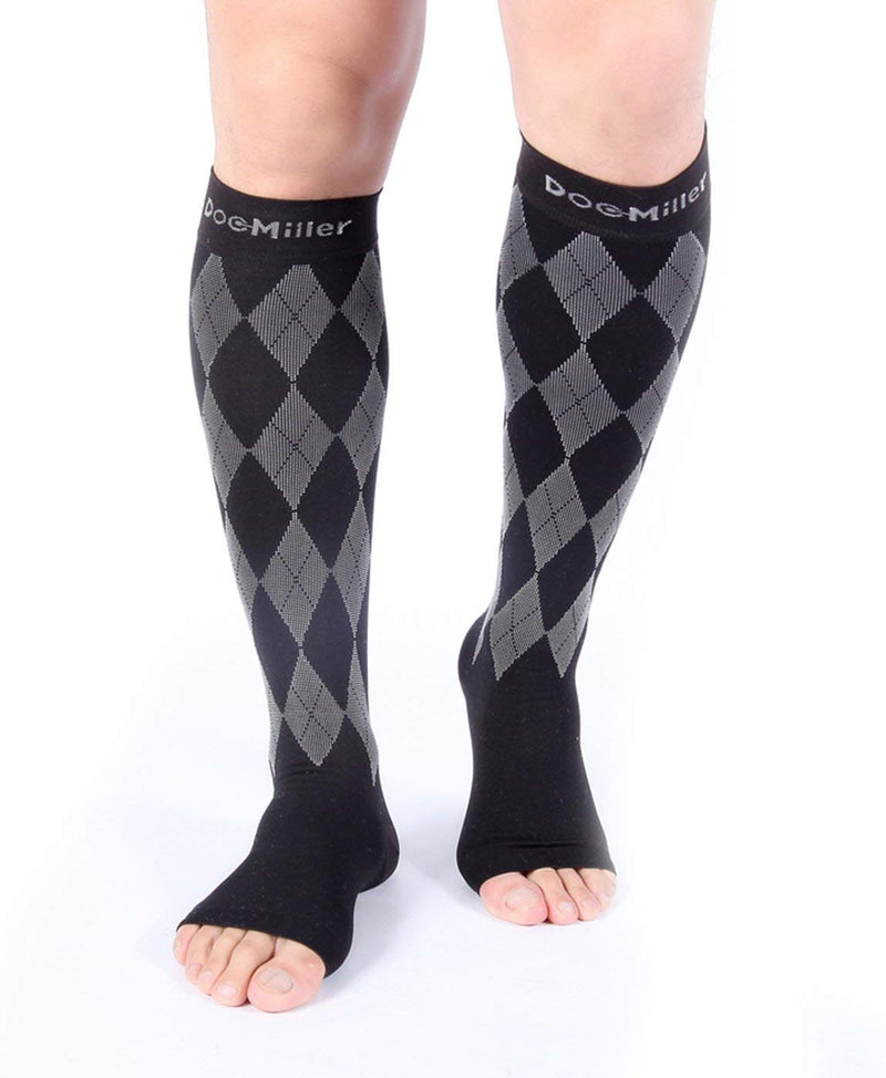[Australia] - Doc Miller Open Toe Compression Socks Women 20-30mmHg, 1 Pair Toeless Socks for Women and Men - Argyle Design Small Black.gray Open Toe 